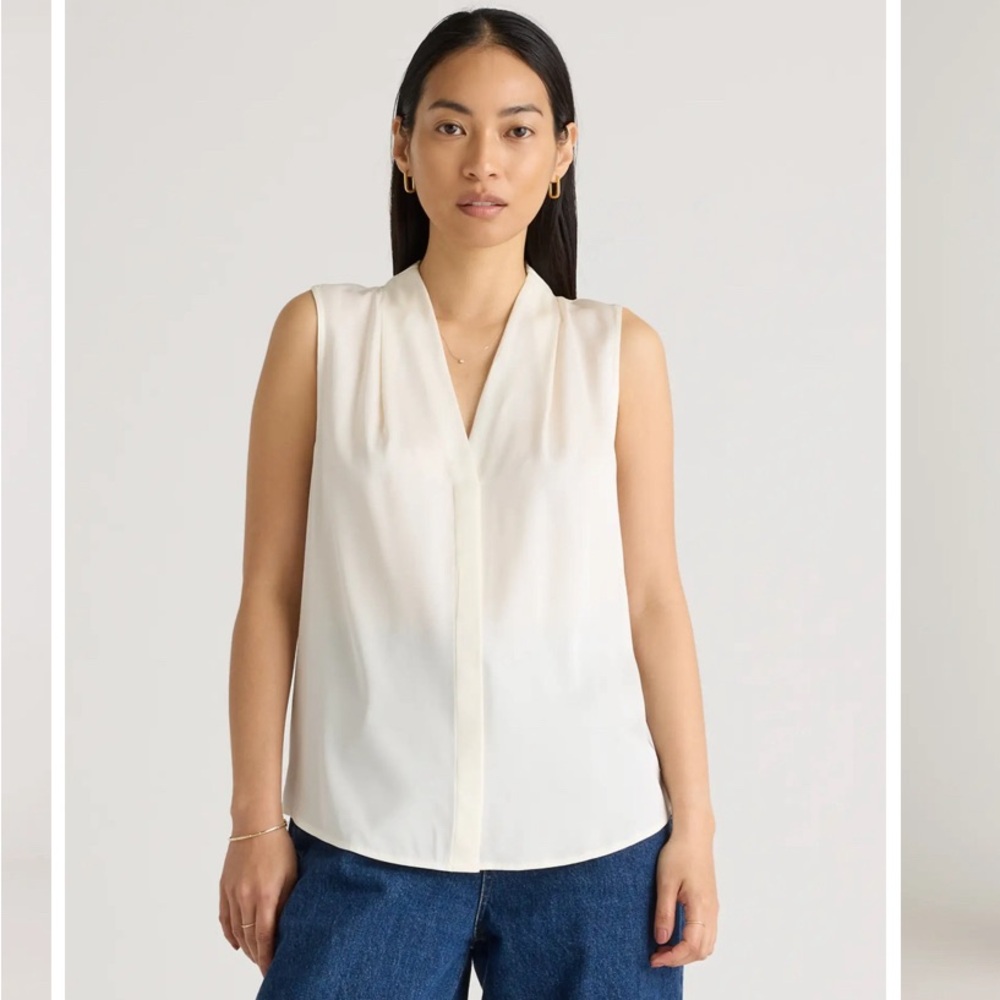 Quince Washable Stretch Silk Sleeveless Blouse in Ivory size XL